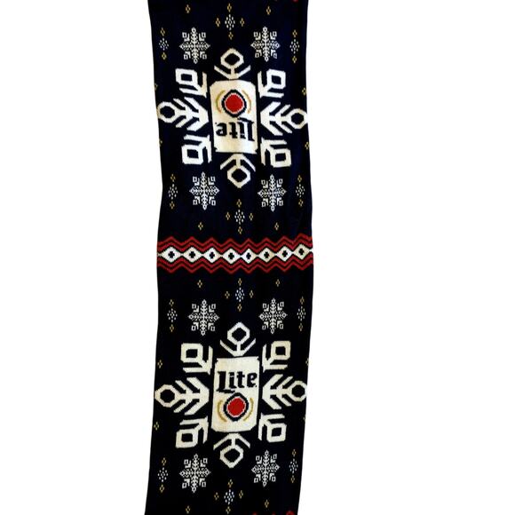 Miller Light Beer Scarf Winter Blue Red Knit Christmas Reindeer Holiday Sherpa - Picture 3 of 9